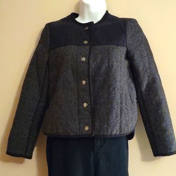 J Crew, Women's size‎ 0P classic black jacket 100% cotton yoke snap zip closure - Picture 1 of 11